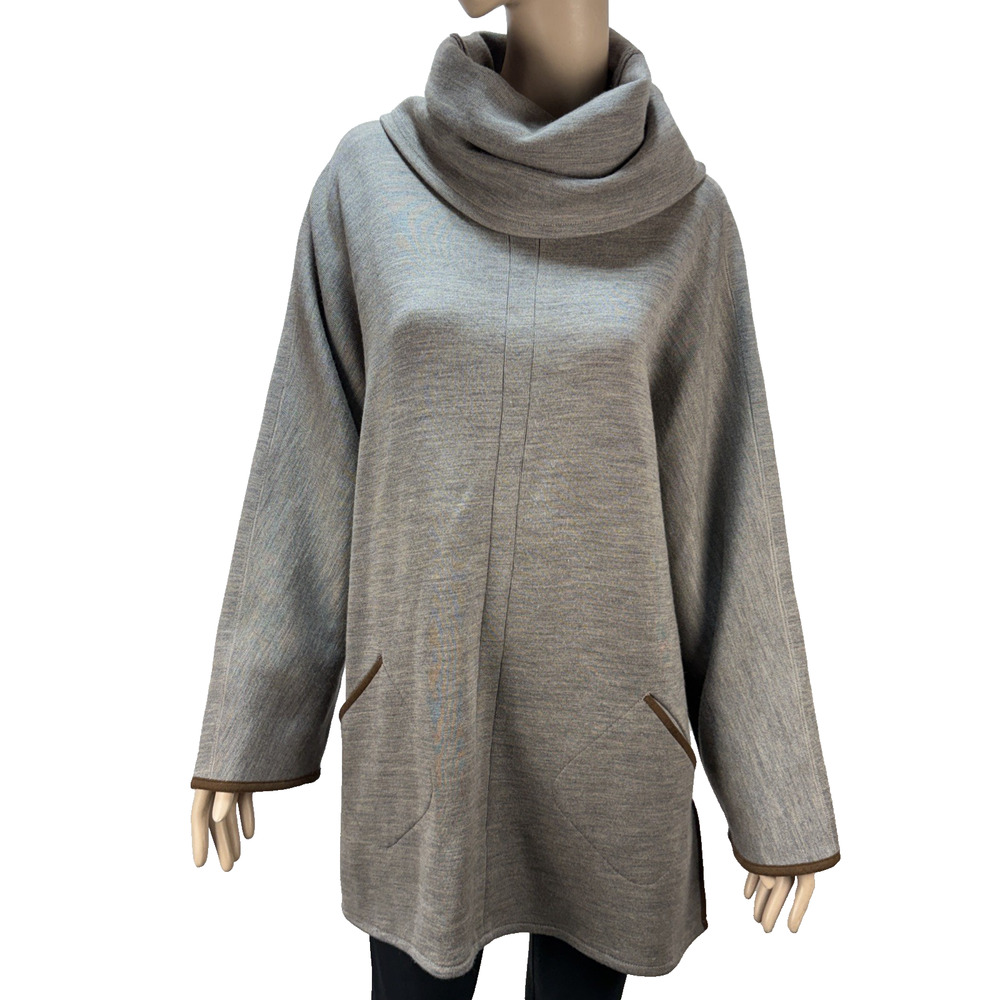 Soft Surroundings Cotswold Wool Cowl Neck Tunic Sweater Size L‎ Gray Pockets